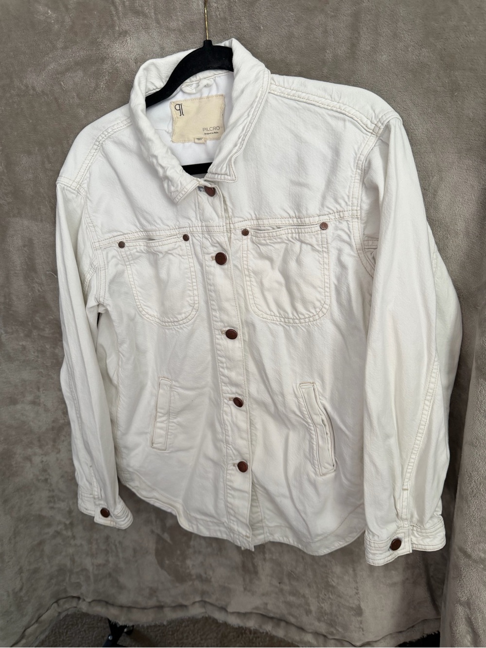 Piloto Cream White Denim Jacket with Brown Buttons